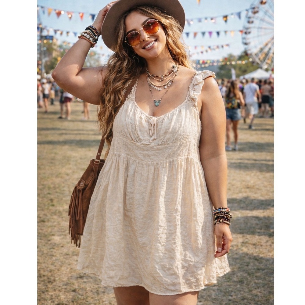 Old Navy Eyelet Babydoll Prairie Boho Western Dress XXL Cream Cottage Milkmaid